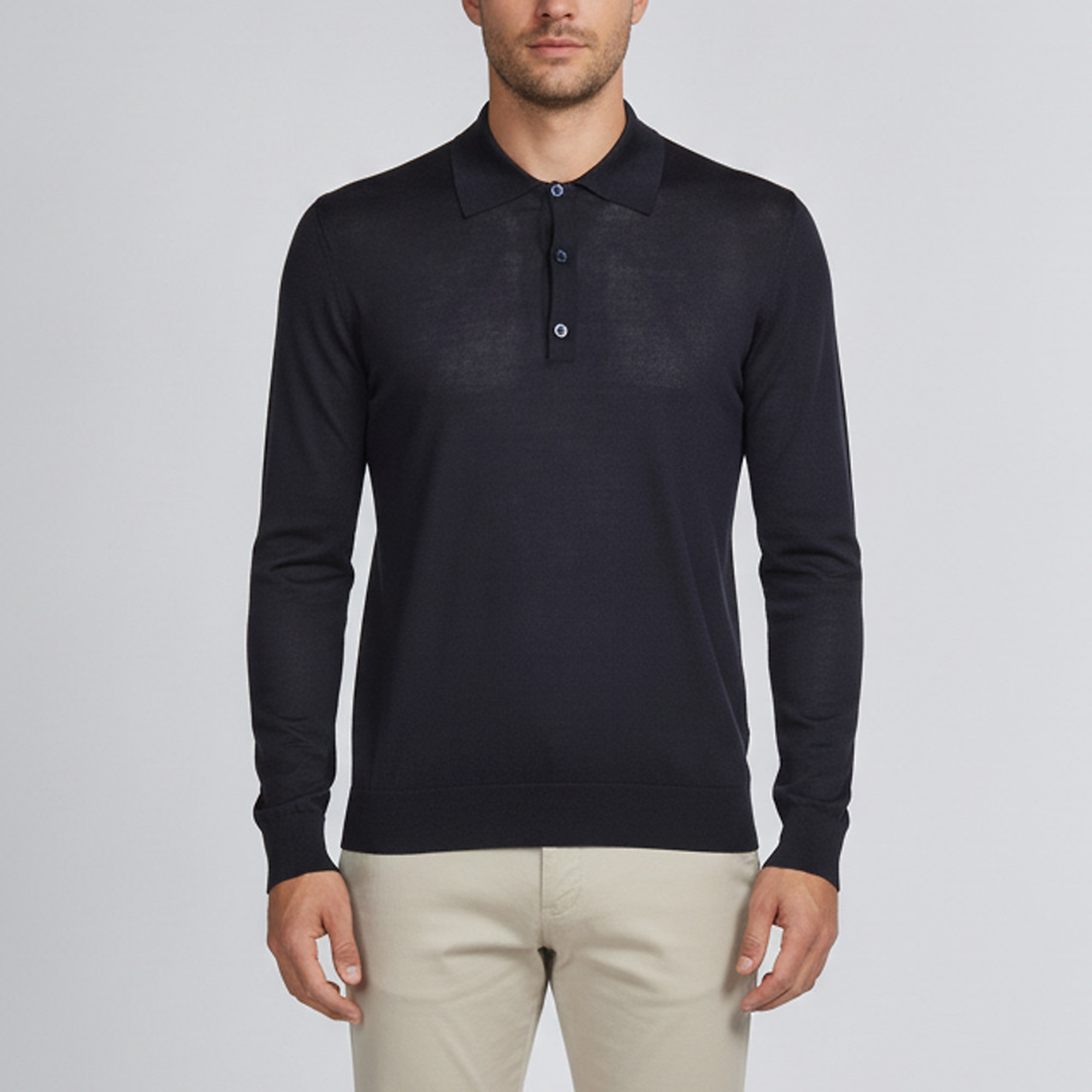Prada Navy Blue Knit Polo Long-Sleeved Pullover M