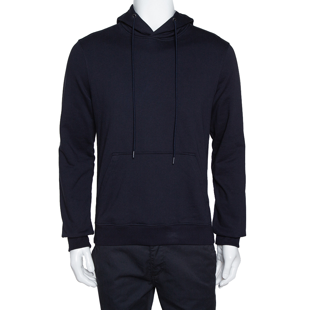Pre Owned Prada Navy Blue Cotton Hooded Sweatshirt S