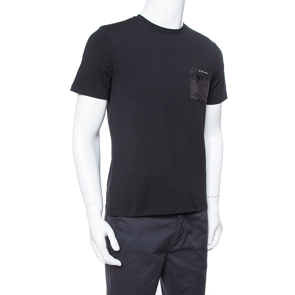 

Prada Black Cotton Logo Pocket Detail Crew Neck T-Shirt