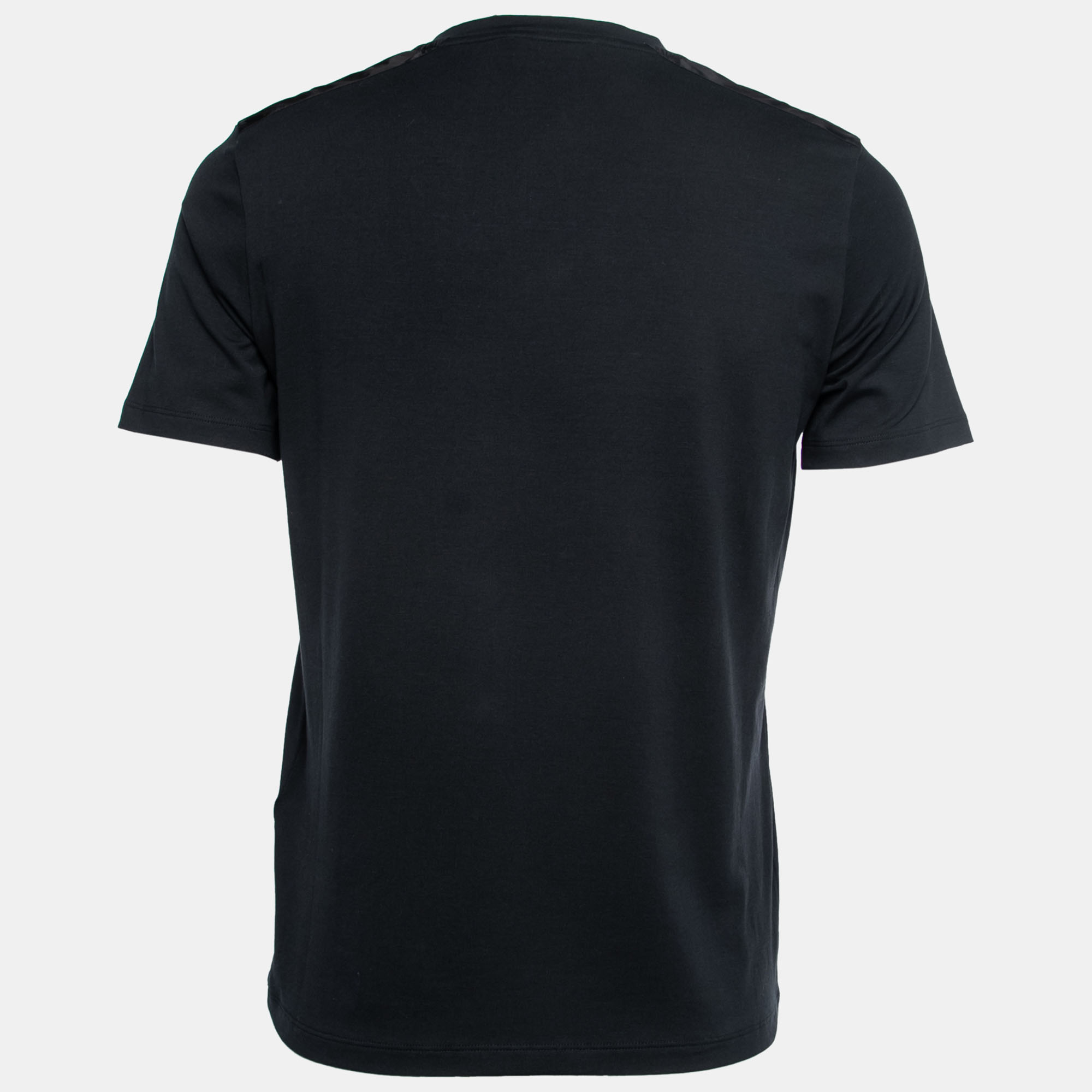 

Prada Black Cotton Rubber Logo Nylon Pocket V-Neck T-Shirt