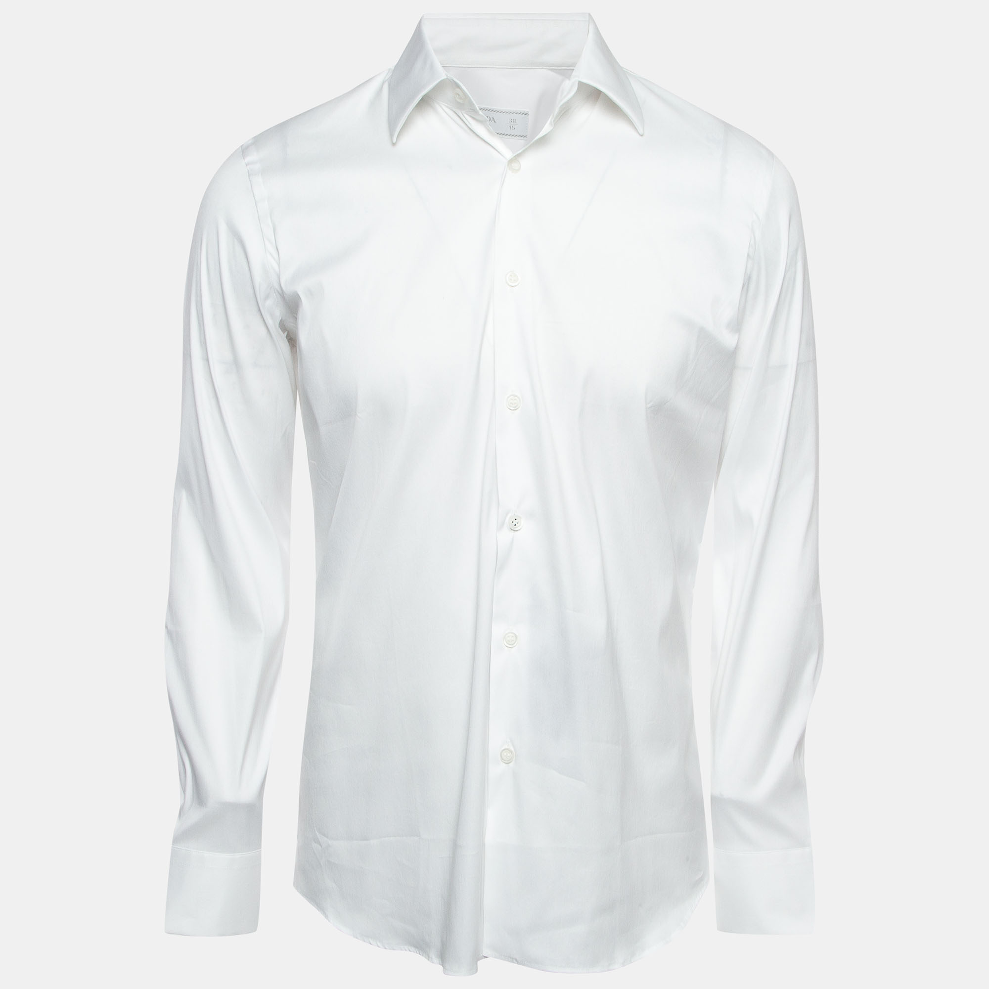 مملوكة مسبقًا Prada White Cotton Stretch Long Sleeve Shirt S