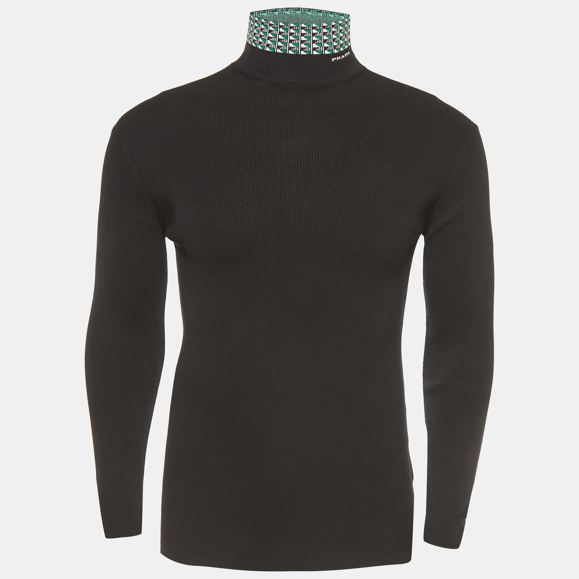 

Prada Black Cotton Knit Jacquard Turtleneck Sweater