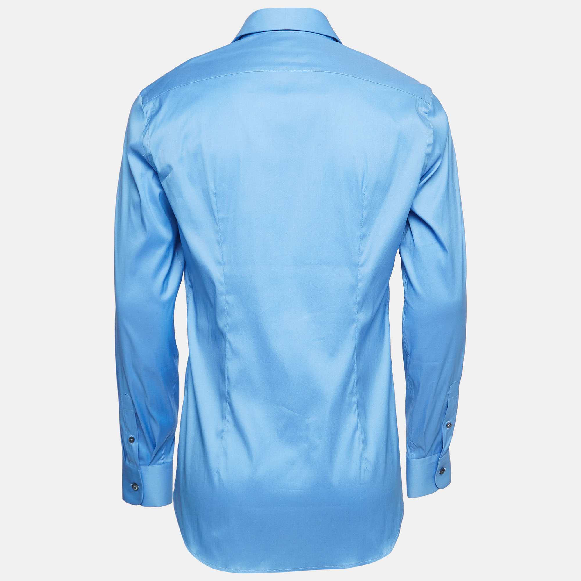 

Prada Blue Logo Applique Stretch Cotton Full Sleeve Shirt