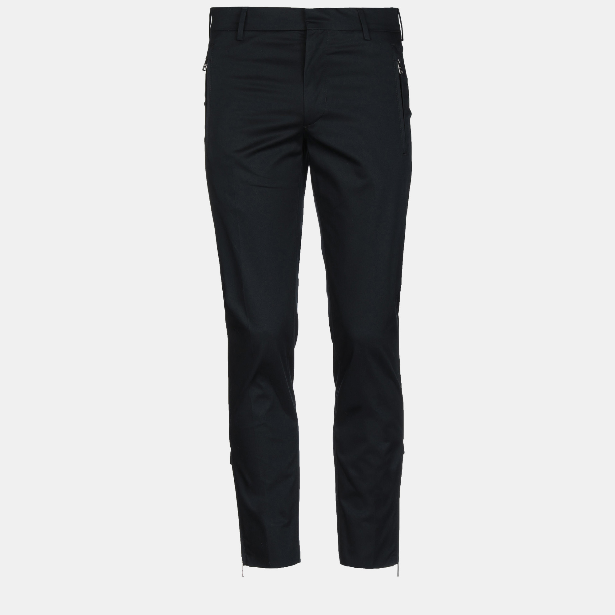 Pre-owned Prada Cotton Pants 44 In Black