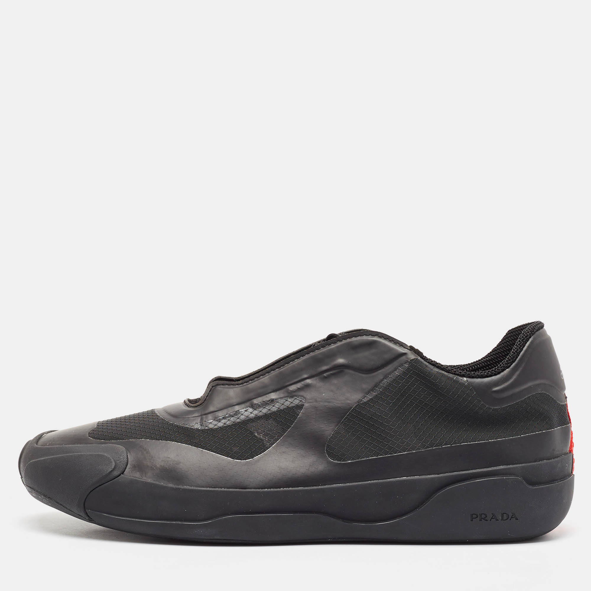 

Prada Black Leather and Mesh Luna Rossa Low Top Sneakers Size