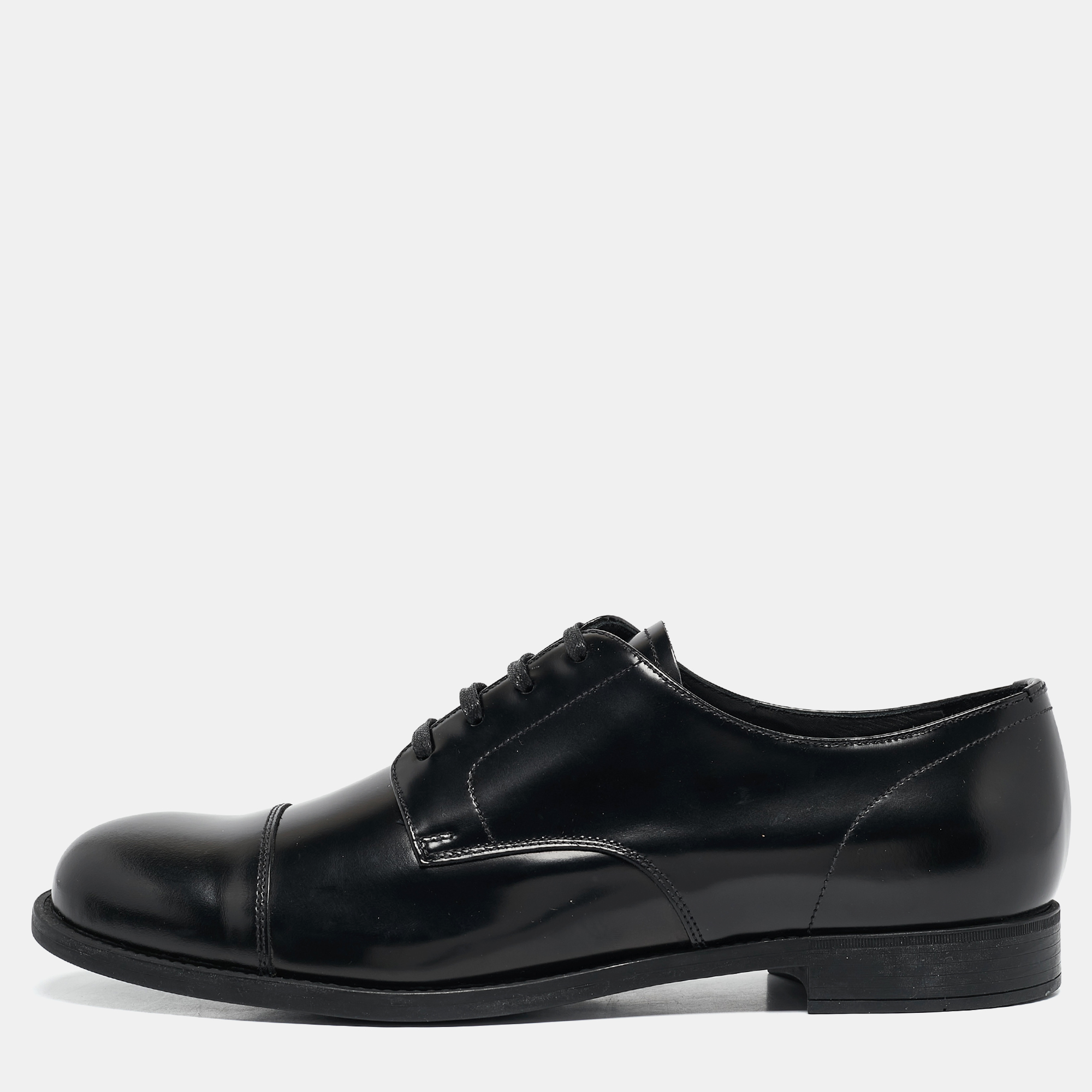 

Prada Black Brushed Leather Lace Up Derby Size 43