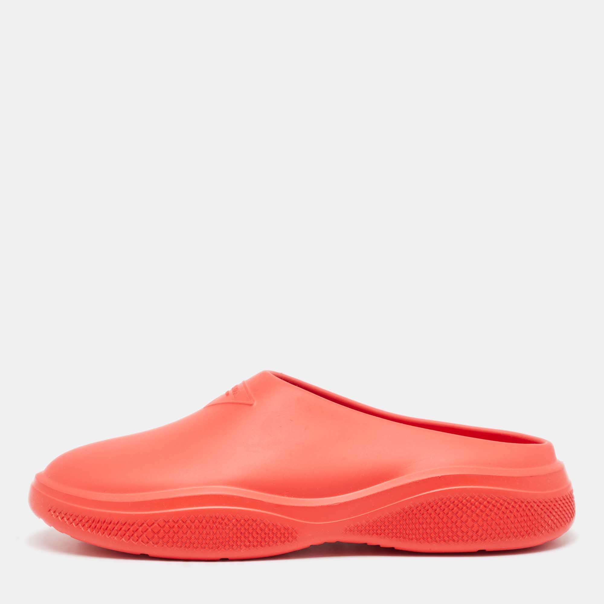 

Prada Red Rubber Flat Mules Size