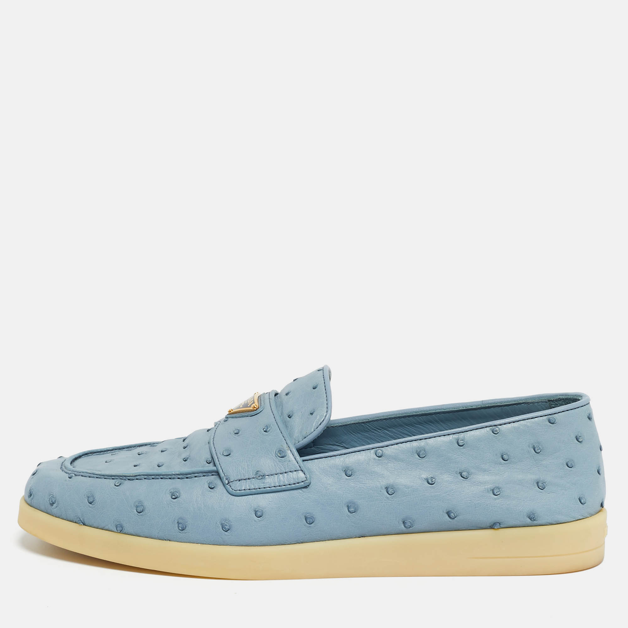 

Prada Blue Ostrich Leather Slip On Loafers Size 43, Navy blue