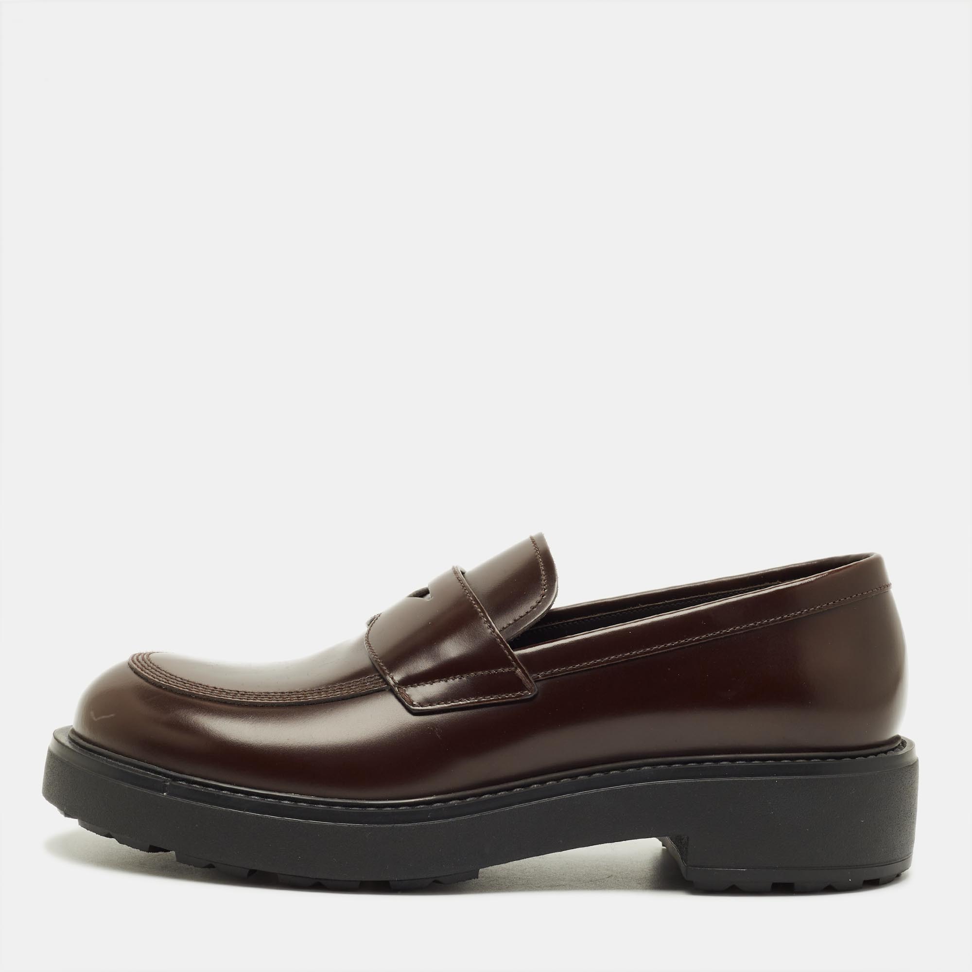 

Prada Size 42 Dark Brown Leather Penny Loafers