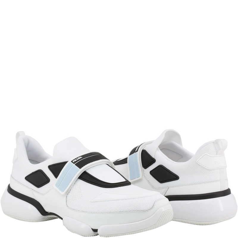 

Prada White Fabric/Leather Cloudbust Slip-On Sneakers Size