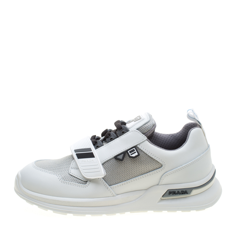 

Prada Two Tone Mechano Leather and Technical Fabric Platform Sneakers Size, Grey