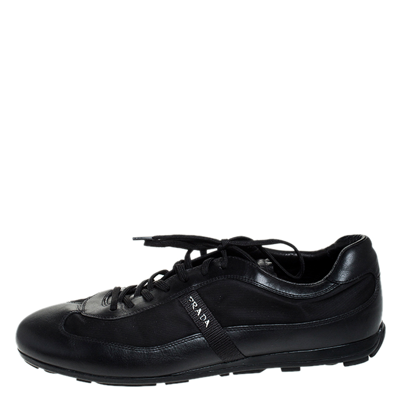 

Prada Black Leather And Nylon Lace Up Sneakers Size