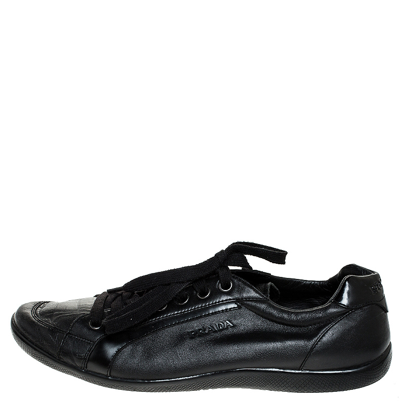 

Prada Black Leather Low Top Sneakers Size
