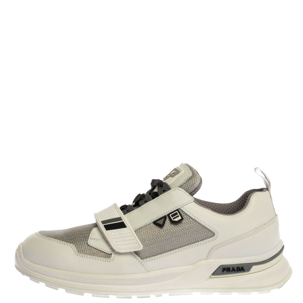 

Prada White Leather Mechano Low Top Sneakers Size