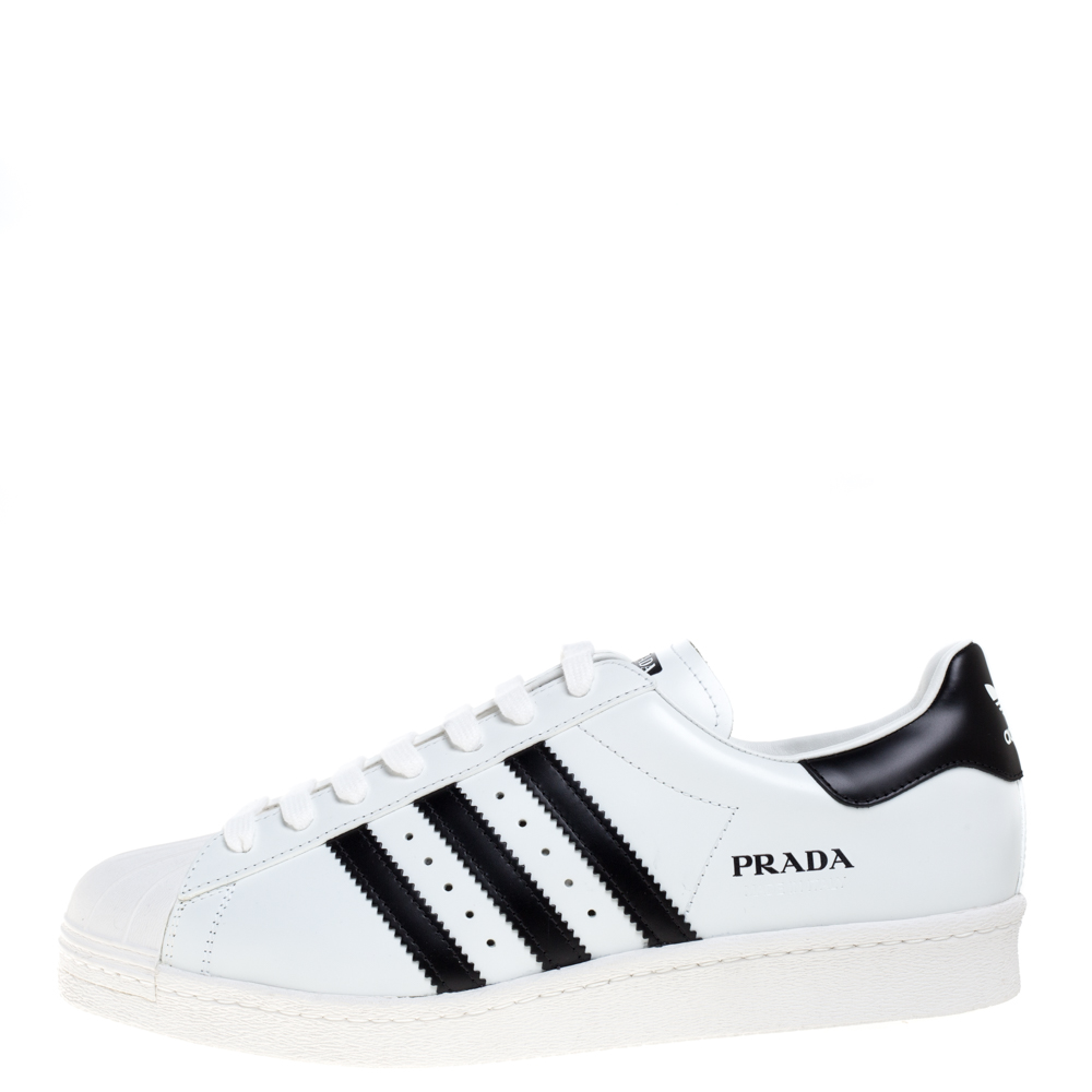 

Prada x Adidas White/Black Leather Superstar Low Top Sneakers Size 44 2/3