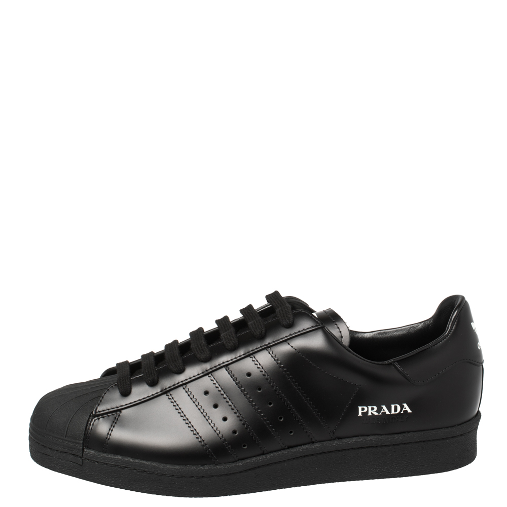 

Prada x Adidas Black Leather Superstar Low Top Sneakers Size 44 2/3