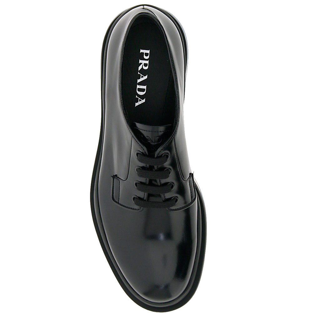 

Prada Black Brushed Leather Derby Clearsole Shoes Size UK 6