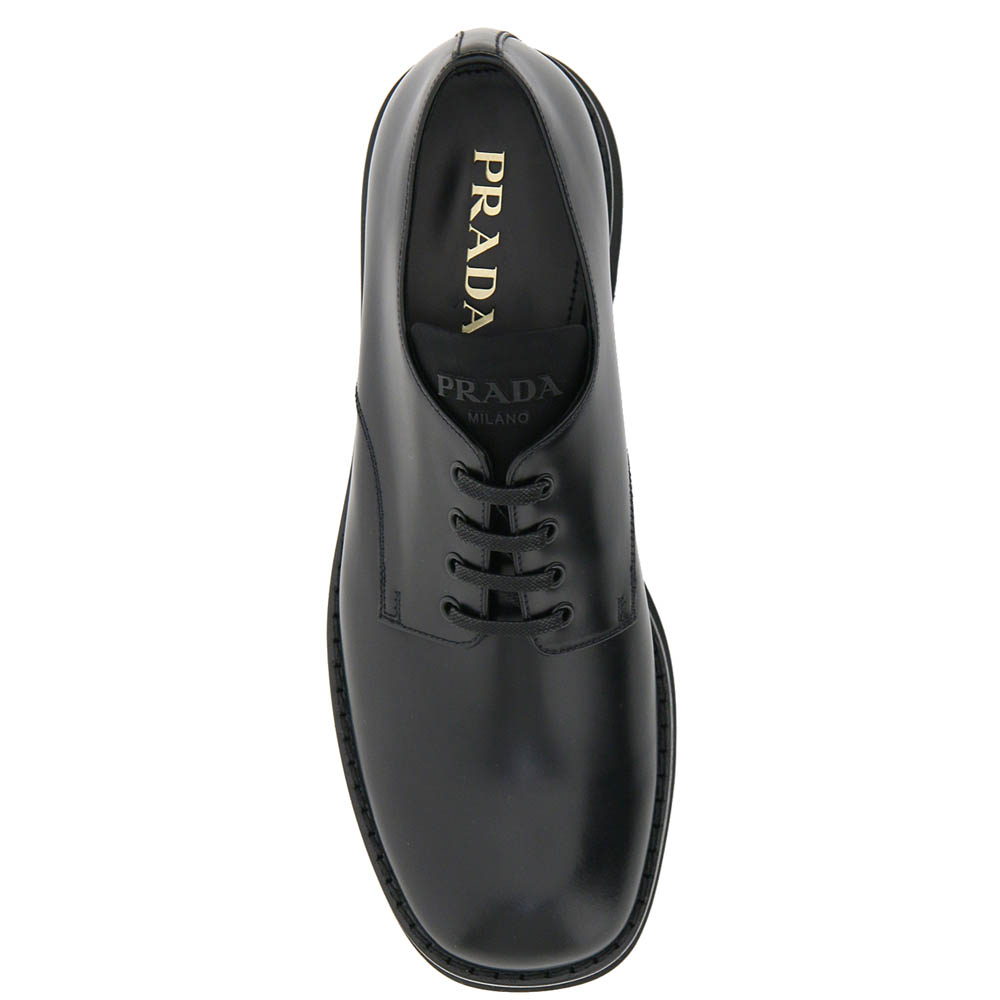 

Prada Black Brushed Leather Lace-Up Shoes Size UK 7/ EU