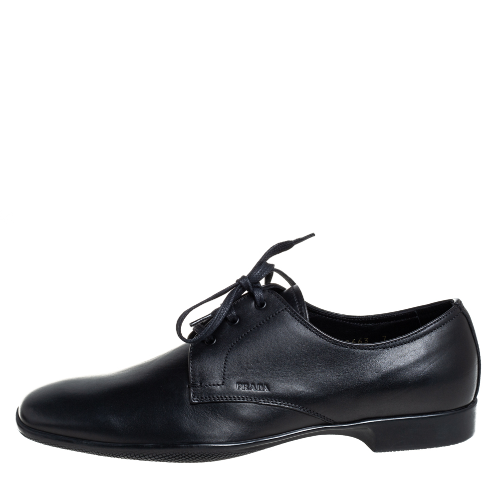 

Prada Black Leather Lace Up Derby Size
