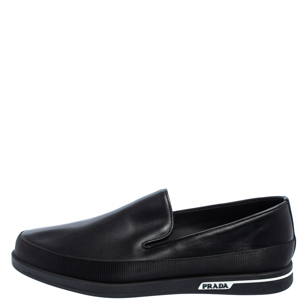 

Prada Saint Tropez Black Leather Slip-On Sneakers Size