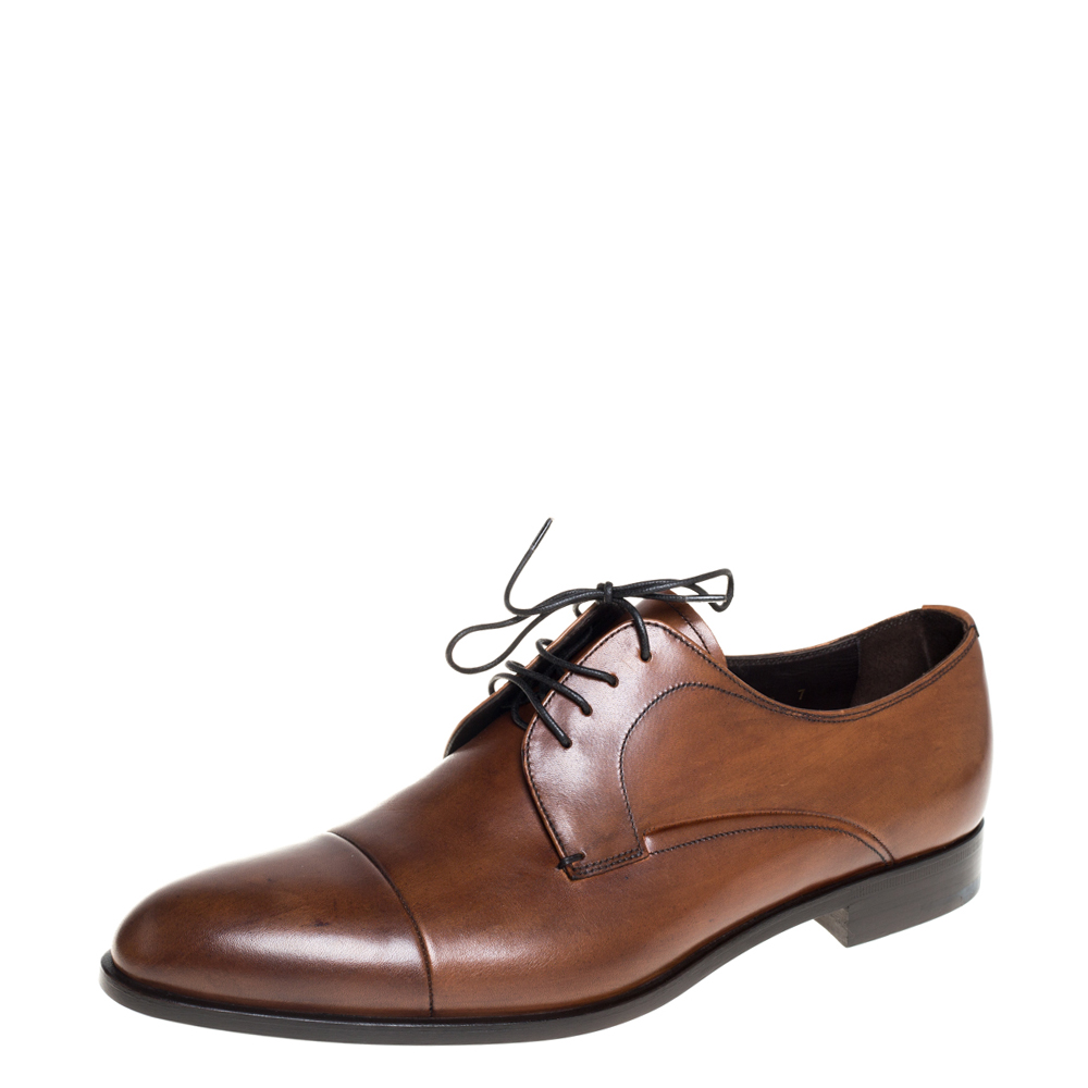 Pre-owned Prada Brown Leather Lace Up Derby Size 41