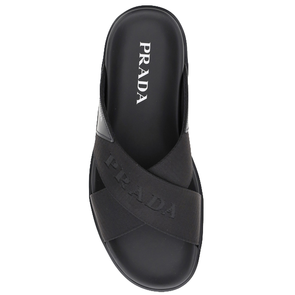 

Prada Black Brushed leather and nylon tape crisscross Slides Size EU  UK 5