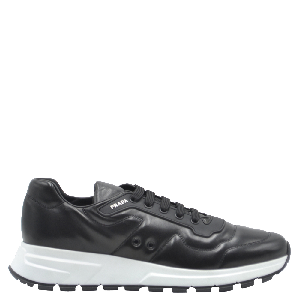 Pre-owned Prada Black Leather Prax 01 Sneakers Size Uk 10/eu 44