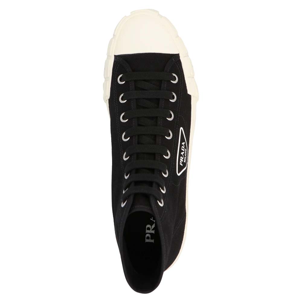 

Prada Black Wheel Vulcanizzato Technical Fabric High-Top Sneakers Size EU  UK 5