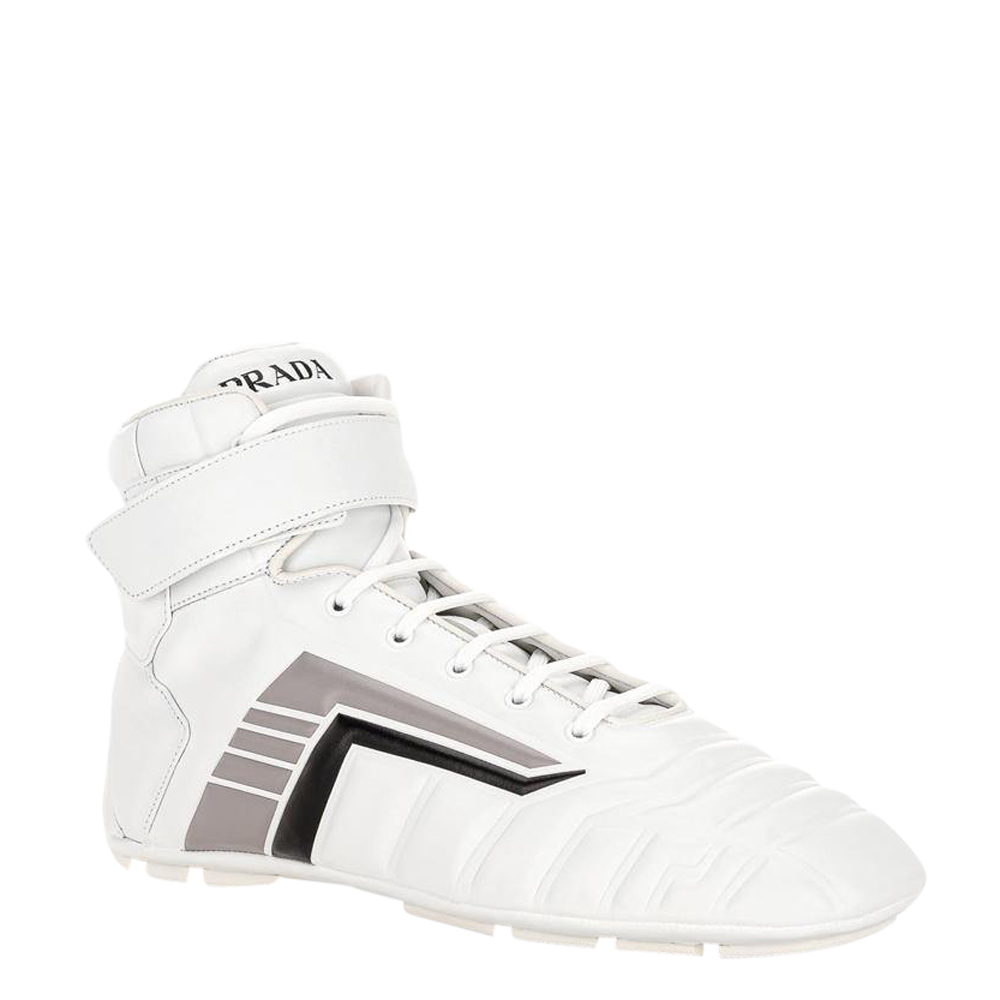 

Prada White Prada Rev leather high-top Sneakers Size UK 10 EU