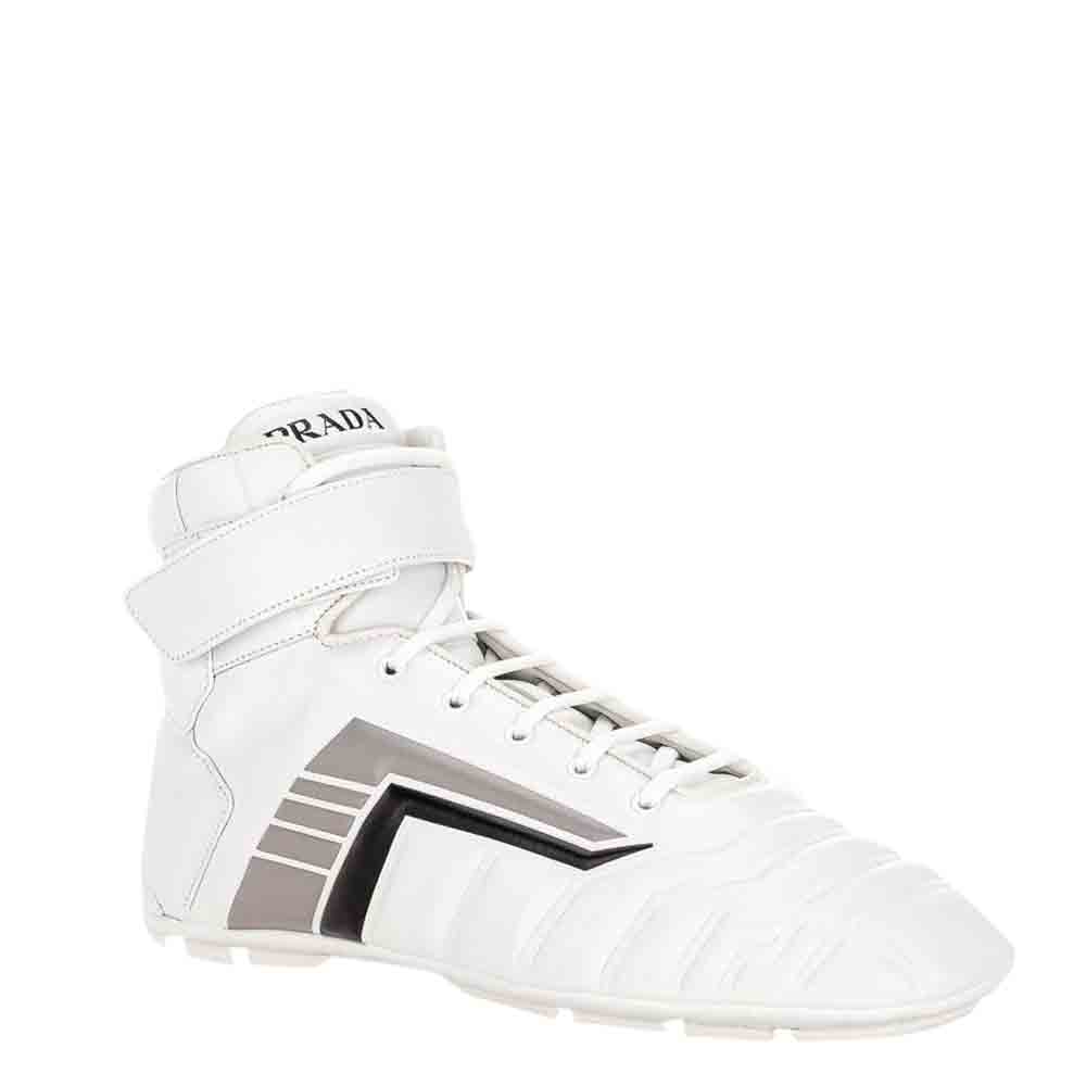 

Prada White Leather Rev High-Top Sneakers Size UK 7 EU
