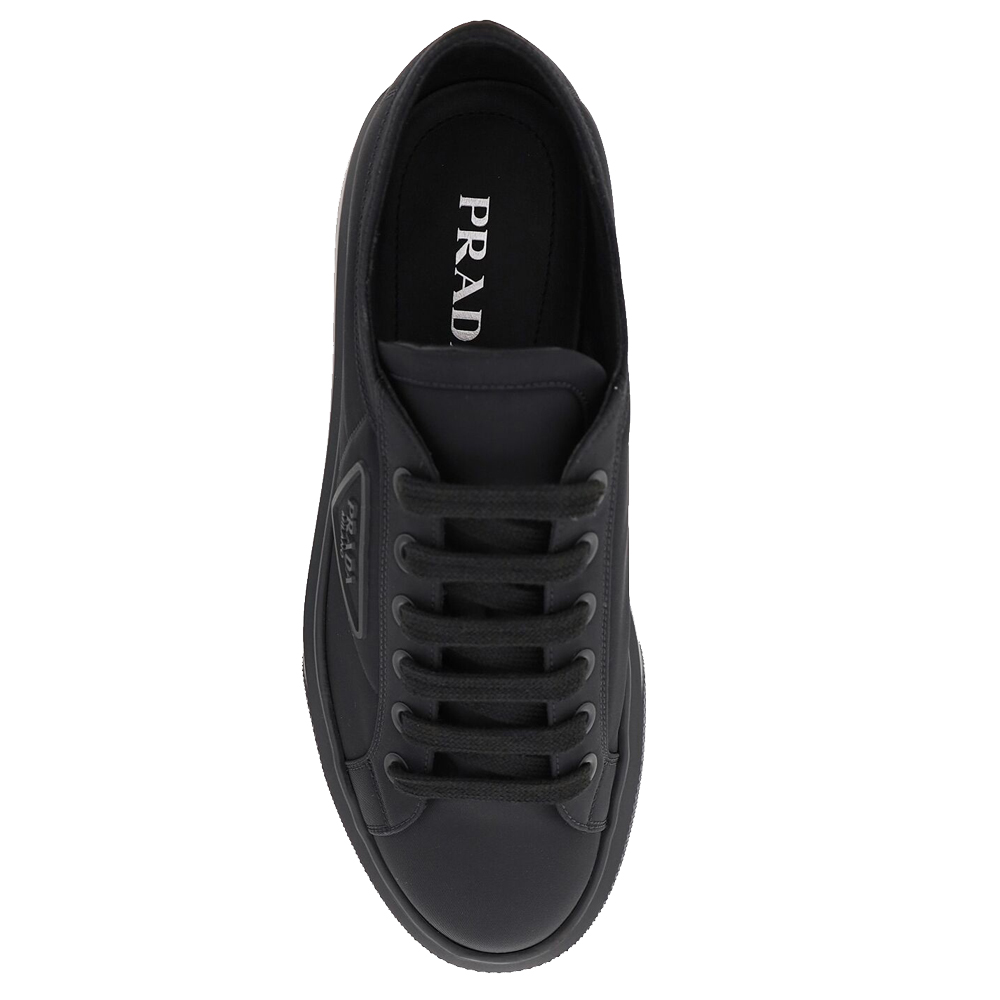 

Prada Black Leather Logo Macro Sneakers Size EU