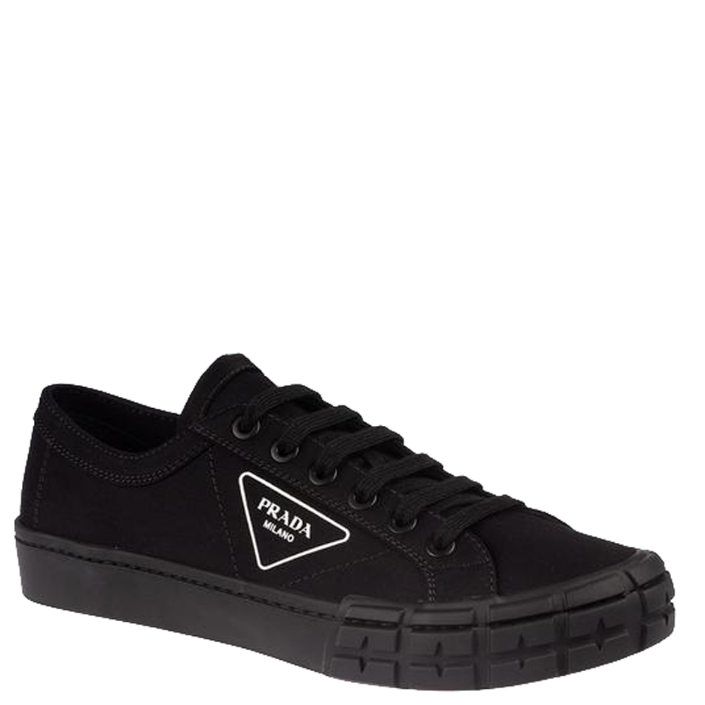 

Prada Black Canvas Leather Triangle Logo Sneakers Size EU