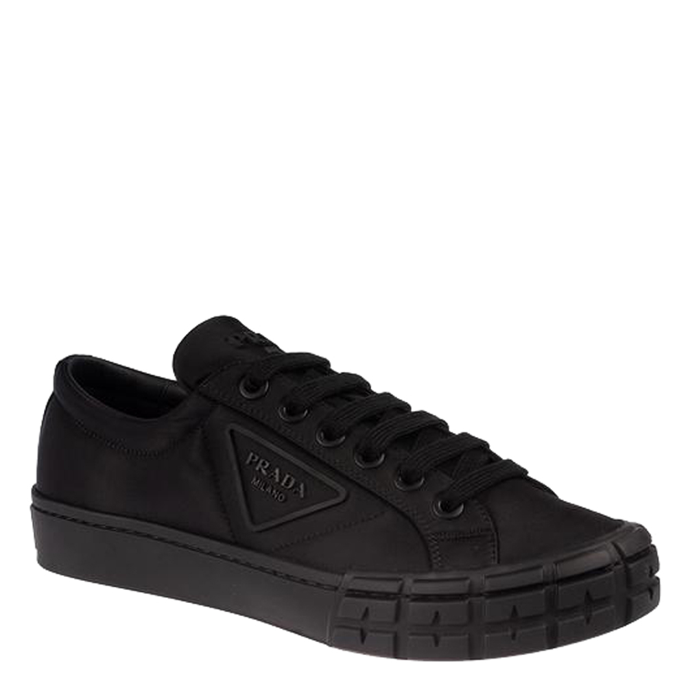 

Prada Black Canvas Leather Triangular Logo Sneakers Size EU