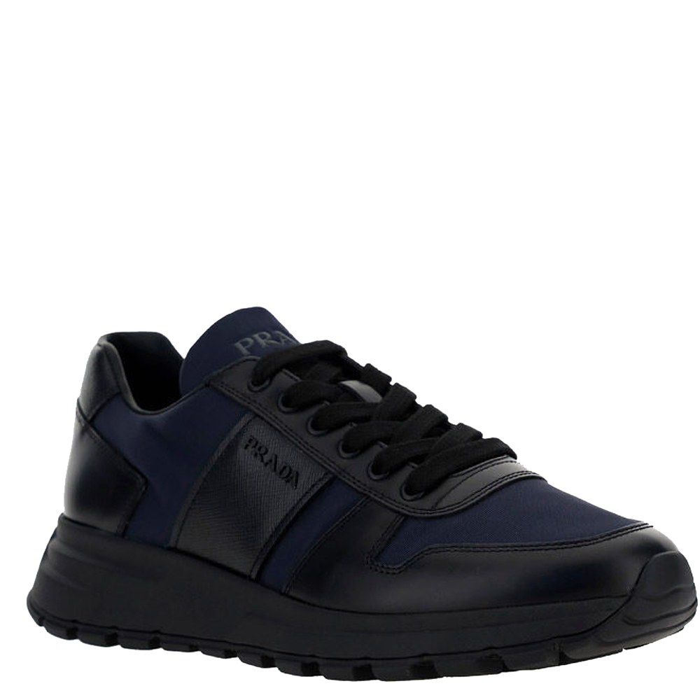 

Prada Black/Blue Prax 01 Leather And Technical Fabric Sneakers Size UK 7/EU