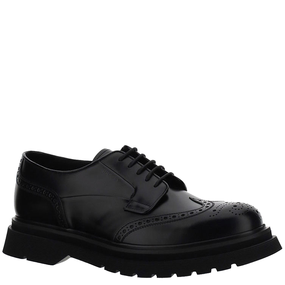 

Prada Black Brushed Leather Derby Shoes Size UK 8.5 EU