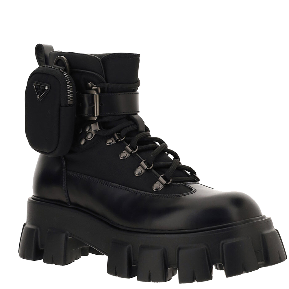 

Prada Black Brushed Rois leather and nylon Monolith Boots Size UK 7 EU