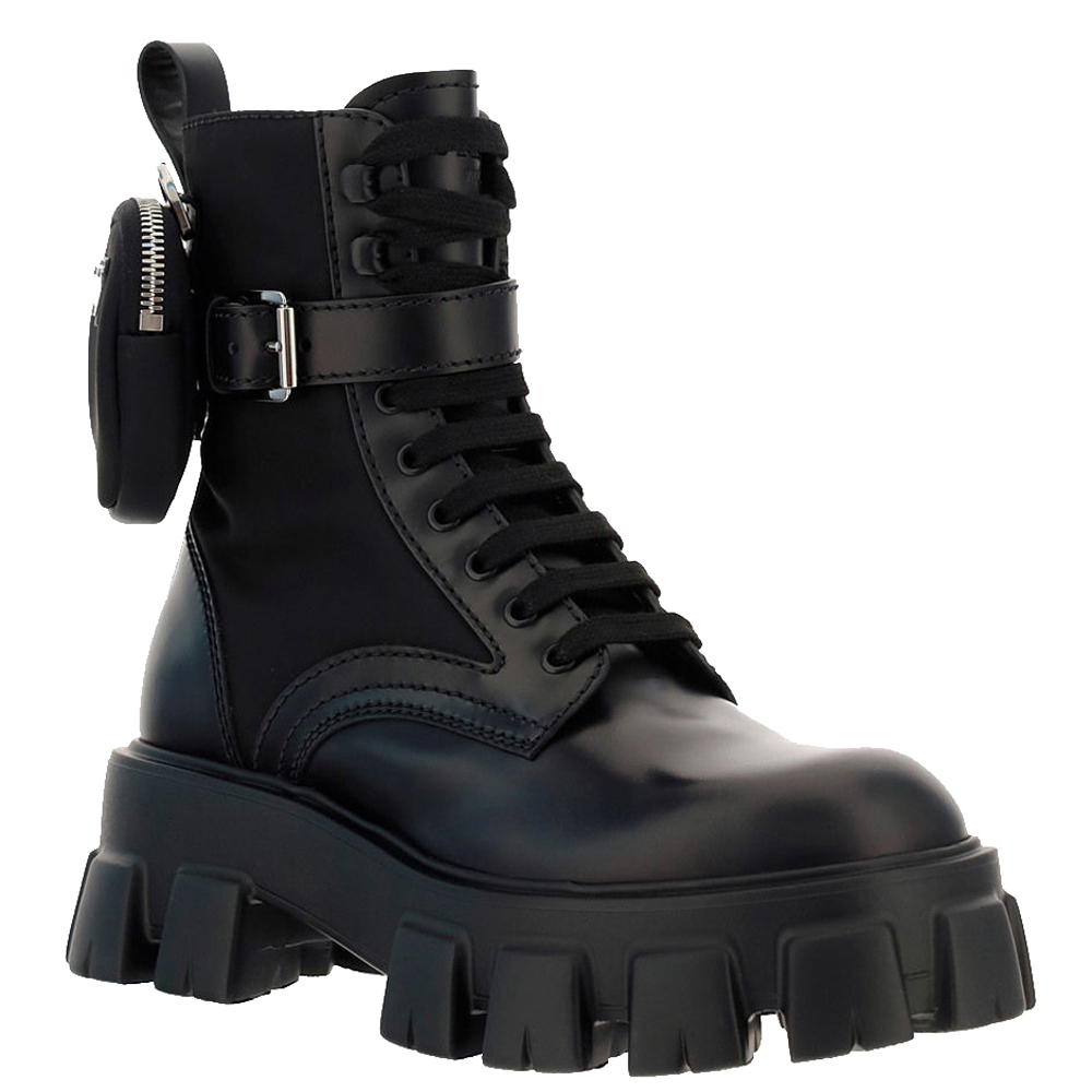 

Prada Black Brushed Rois leather and nylon Monolith Boots Size UK 8 EU