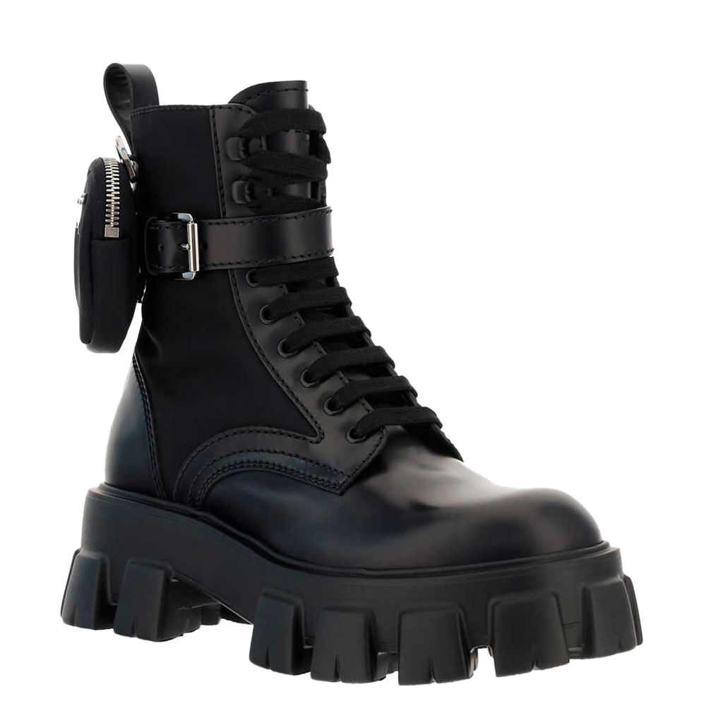 

Prada Black Brushed Rois leather and nylon Monolith Boots Size EU  UK 7