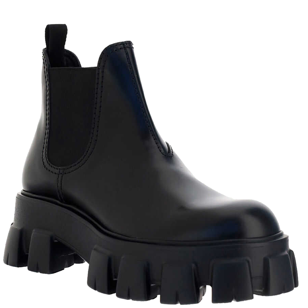 

Prada Black brushed leather Monolith Chelsea Boots Size UK 11 EU