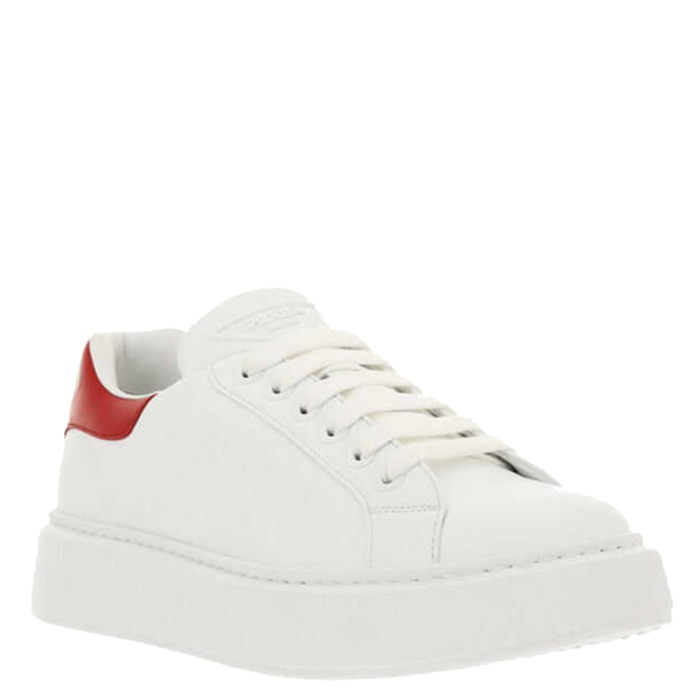 

Prada White/Red Leather Sneakers Size UK 7.5 EU