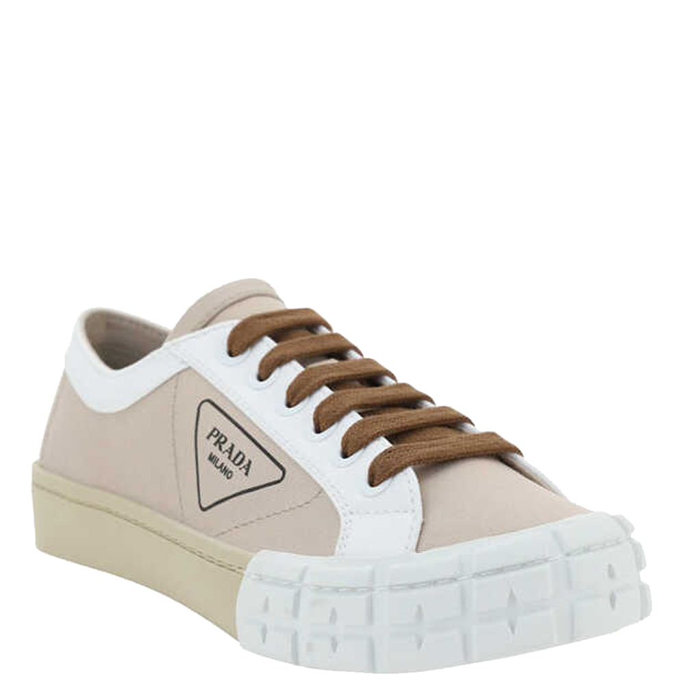 

Prada Brown/White Gabardine Low Top Sneakers Size EU  (UK 6
