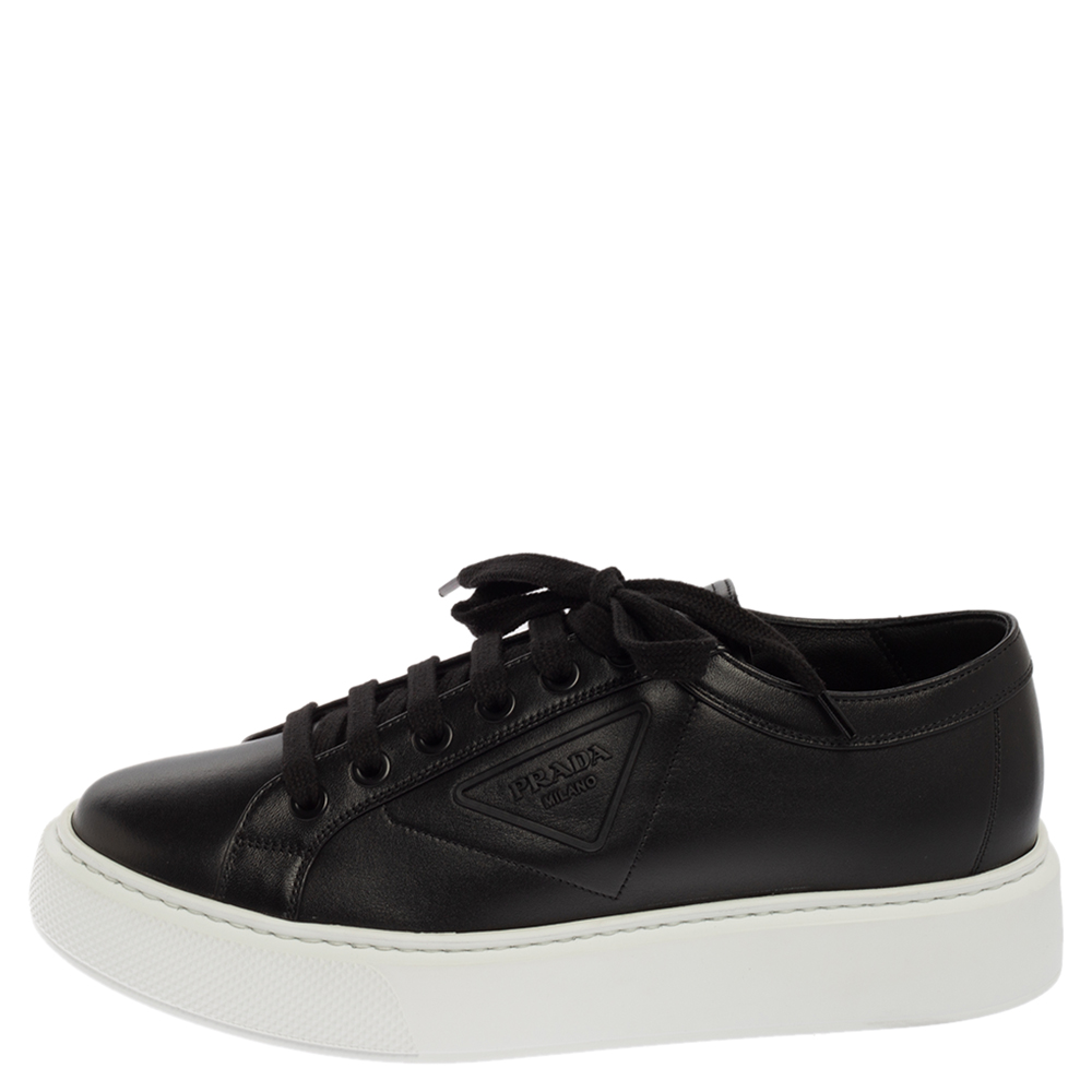 

Prada Black Leather Low Top Sneakers Size