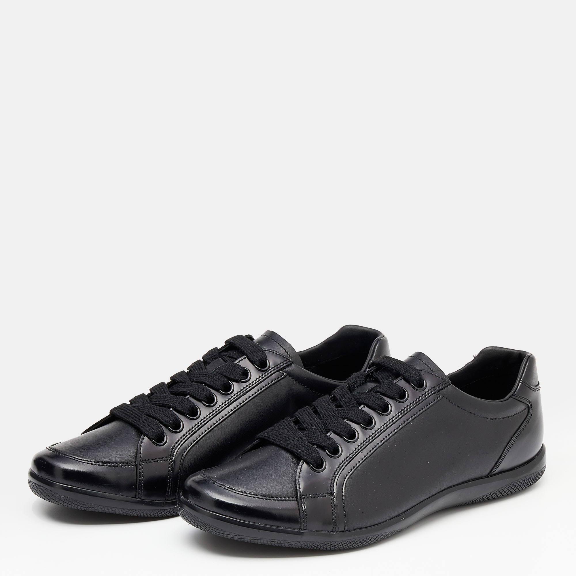 

Prada Black Leather Low Top Sneakers Size