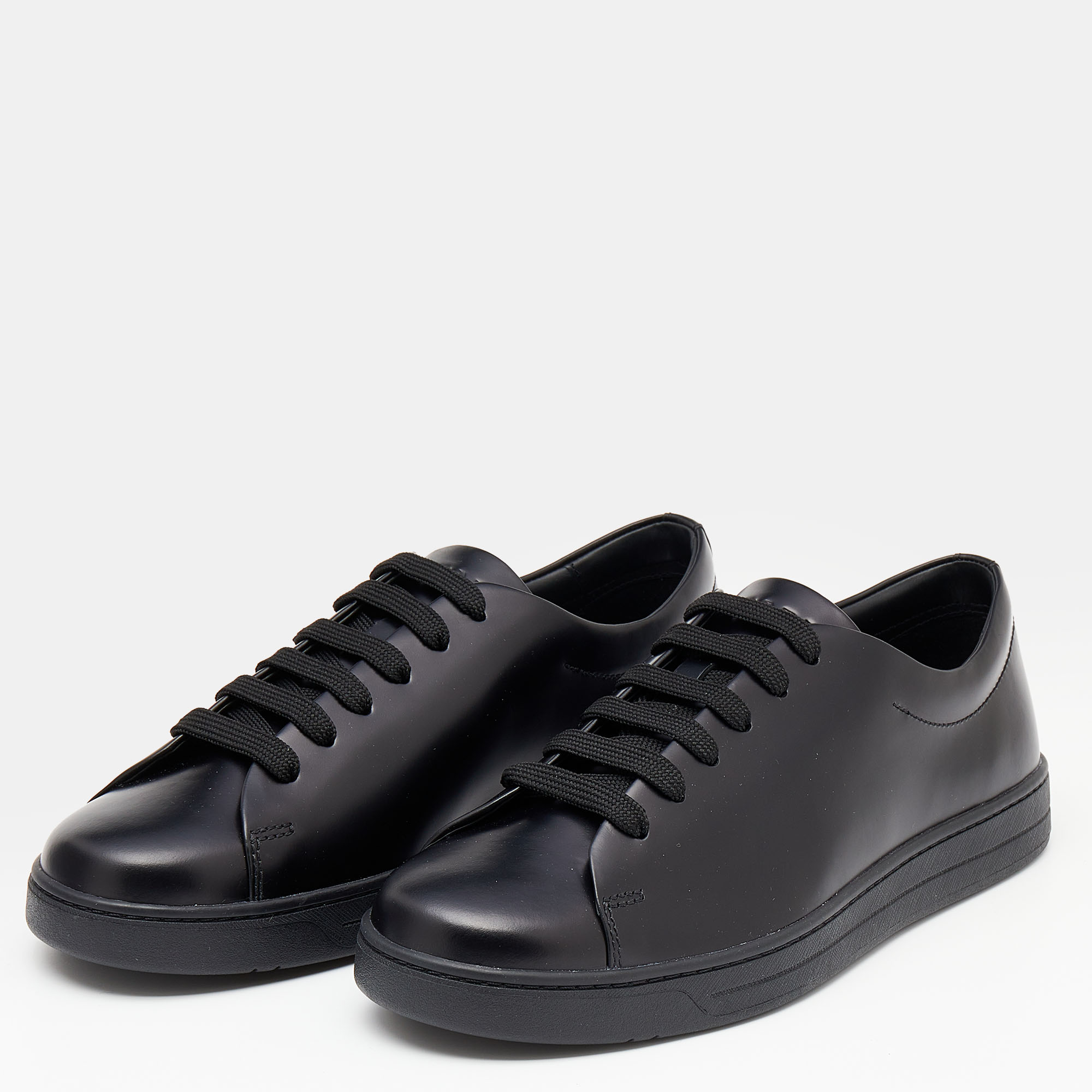 

Prada Black Leather Low Top Sneakers Size