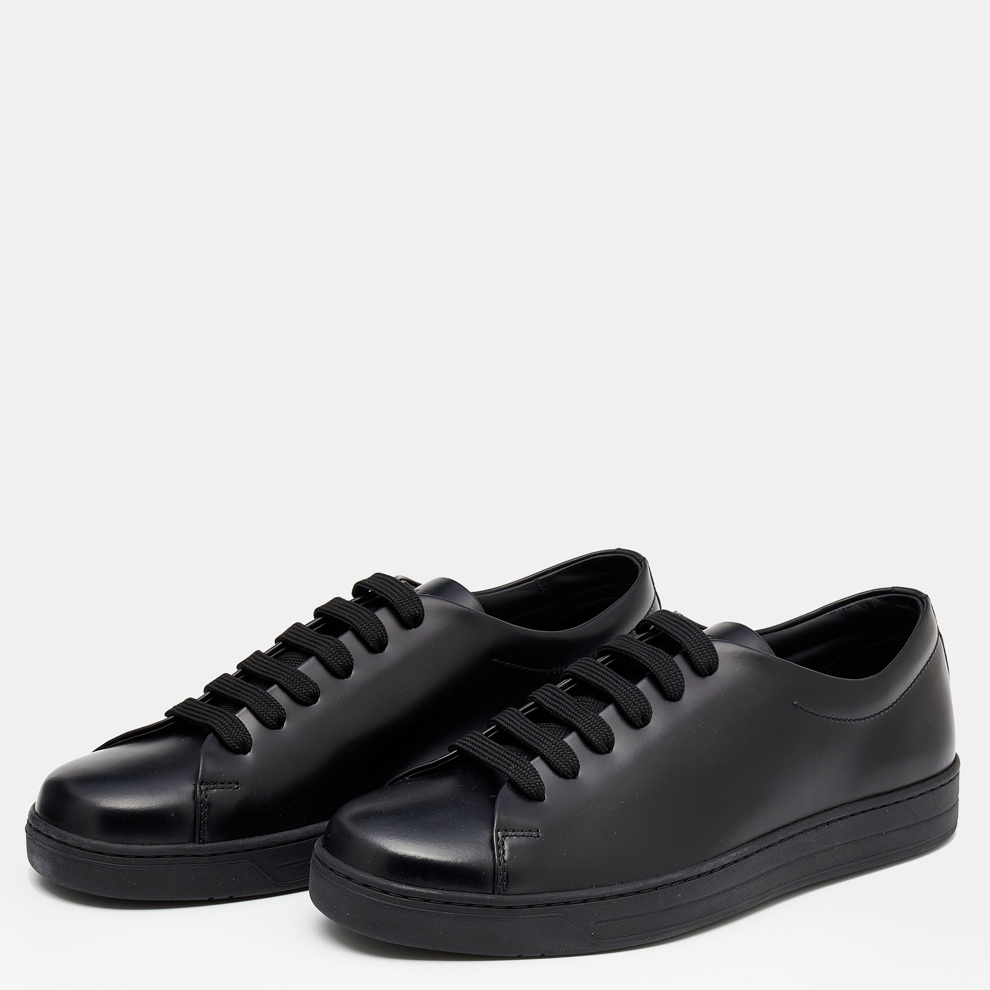 

Prada Black Leather Lace Up Sneakers Size