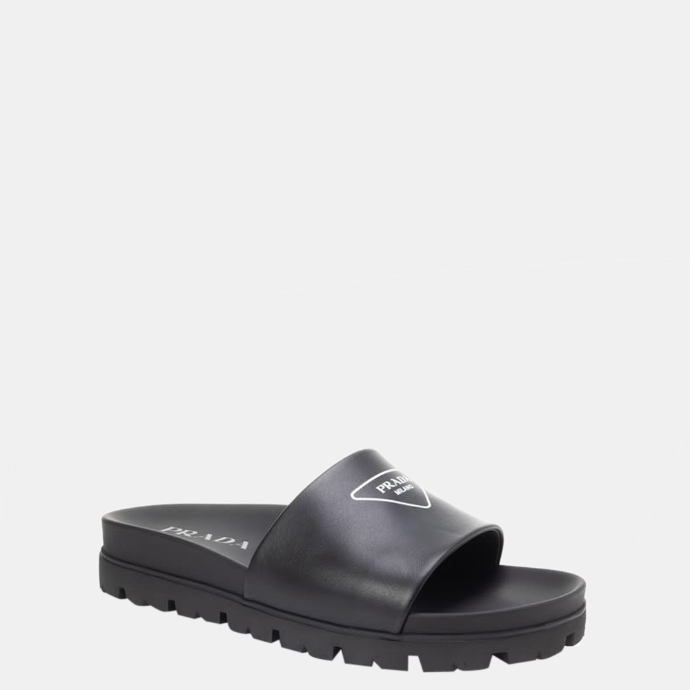 

Prada Black Leather Slide Sandal Size US 10 EU