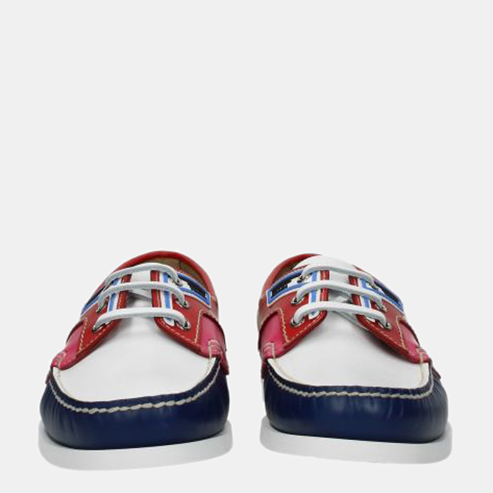 Prada White/Red/Blue Leather Loafers Size US 8.5 EU