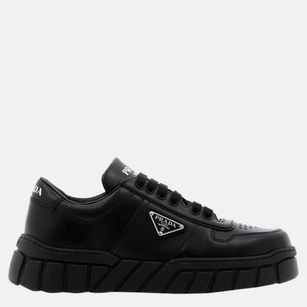 

Prada Black Leather Sneakers Size US 8 EU