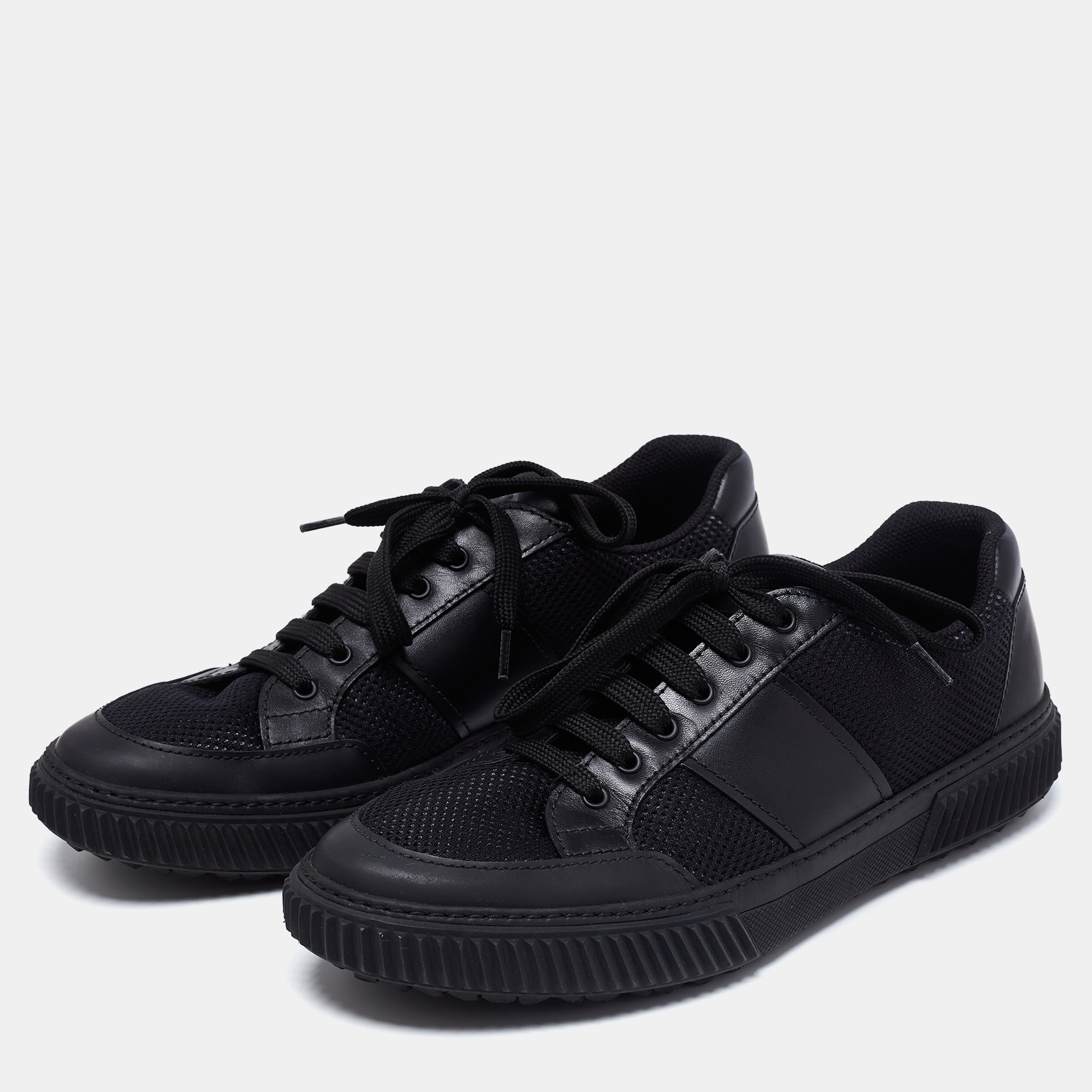 

Prada Black Leather and Mesh Low-Top Sneakers Size