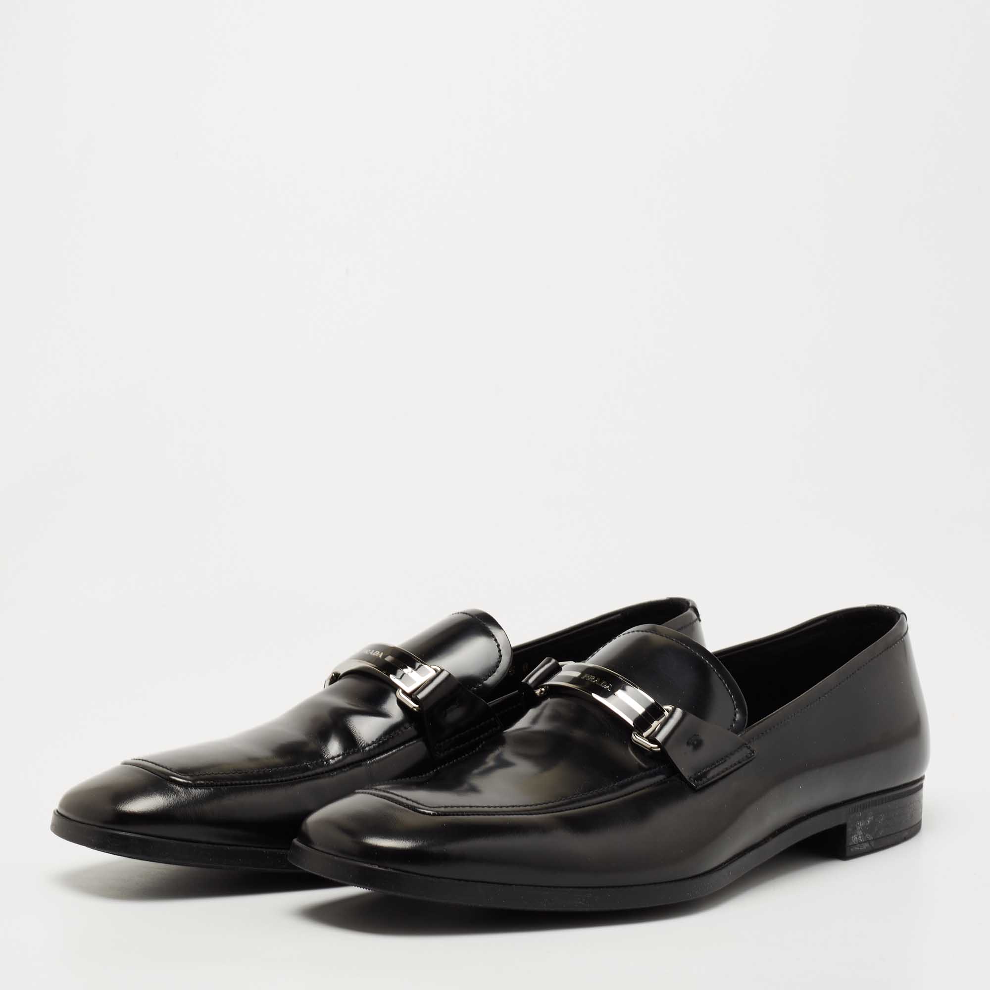 

Prada Black Leather Slip On Loafers Size